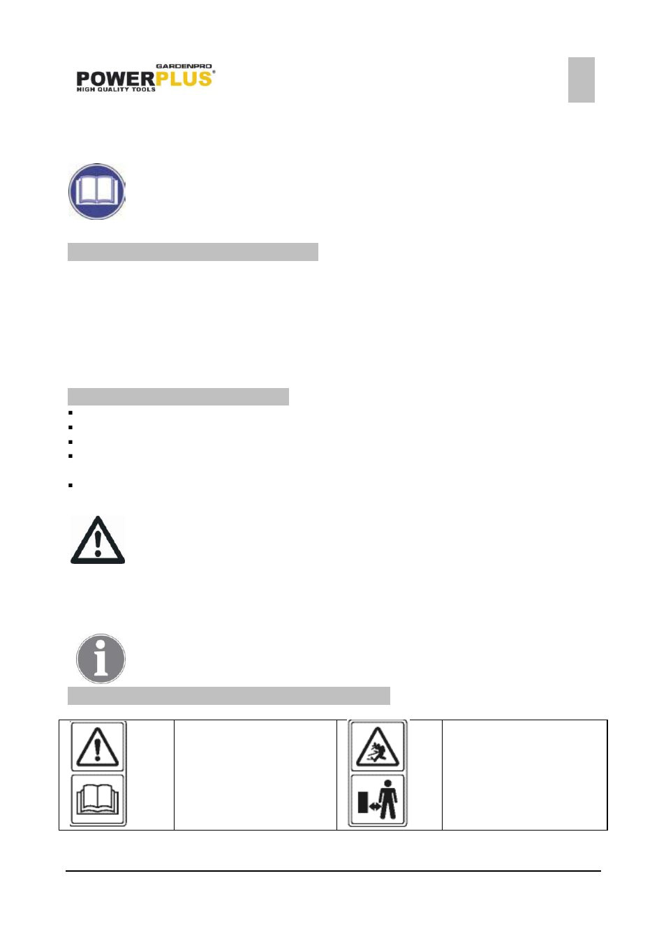 Parts description (fig a.), Package content list, Symbols marked on the product | Powerplus POWXG6010 LAWNMOWER 173CC 560MM EN User Manual | Page 3 / 17