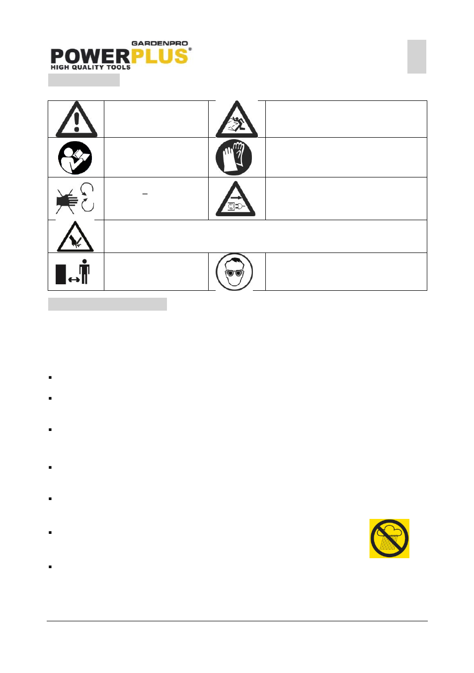 Symbols, General safety, Work area | Electrical safety | Powerplus POWXG6460 SHREDDER 2600W SIL ENT EN User Manual | Page 4 / 17