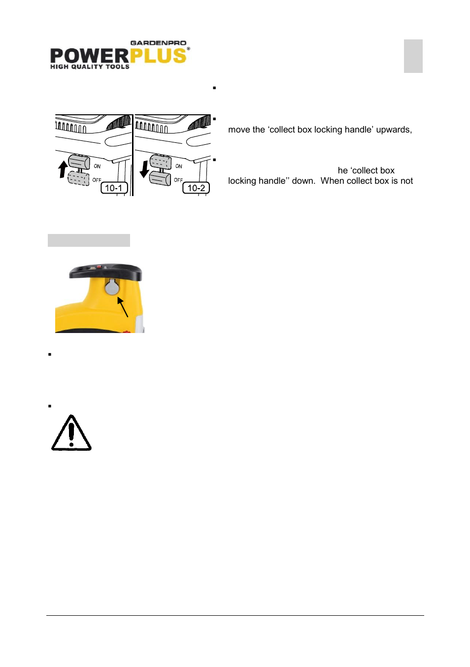 Collect box locking handle, Operation, Putting into operation | On/off switch | Powerplus POWXG6460 SHREDDER 2600W SIL ENT EN User Manual | Page 9 / 17