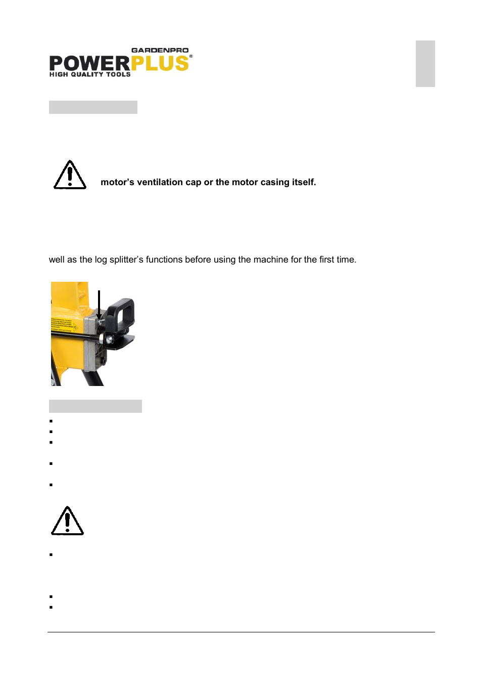 Assembly, Preparing the log splitter for use, Bleed screw | Operation | Powerplus POWXG6490 LOG SPLITTER 1500W 520MM EN User Manual | Page 7 / 11