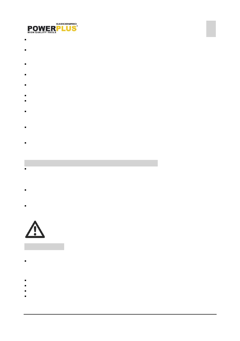 Electrical safety, Guidelines for using extension cords, Assembly | Attaching the carrying handle, Upper guide bar | Powerplus POWXG7201 CULTIVATOR 1200W EN User Manual | Page 7 / 13