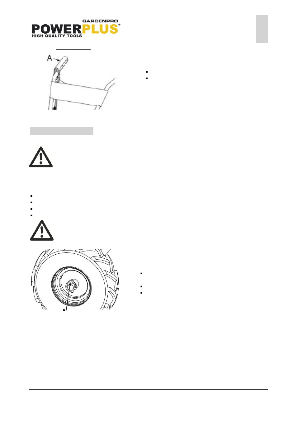 Reverse lever, Adjustments, Wheel lock pins | Powerplus POWXG7205 CULTIVATOR 196CC EN User Manual | Page 10 / 17