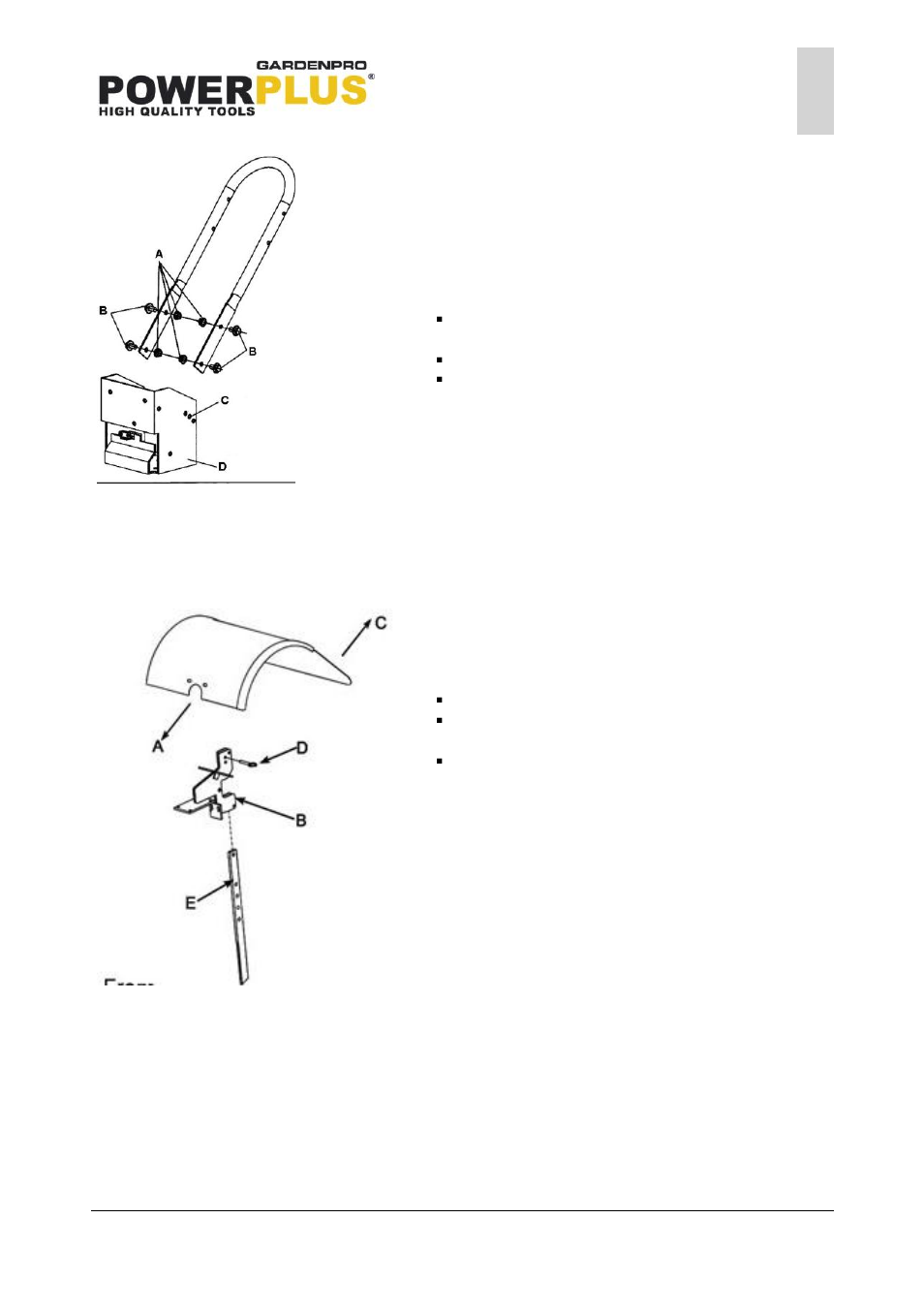 Handlebar height adjustment, Depth regulator lever, Belt tension adjustment | Powerplus POWXG7205 CULTIVATOR 196CC EN User Manual | Page 11 / 17