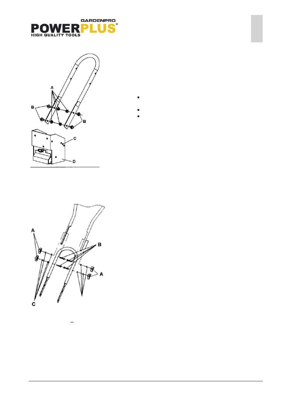 Step 2: attach lower handle bar to the cultivator, Step 3: attach top handle bar to the cultivator | Powerplus POWXG7205 CULTIVATOR 196CC EN User Manual | Page 7 / 17