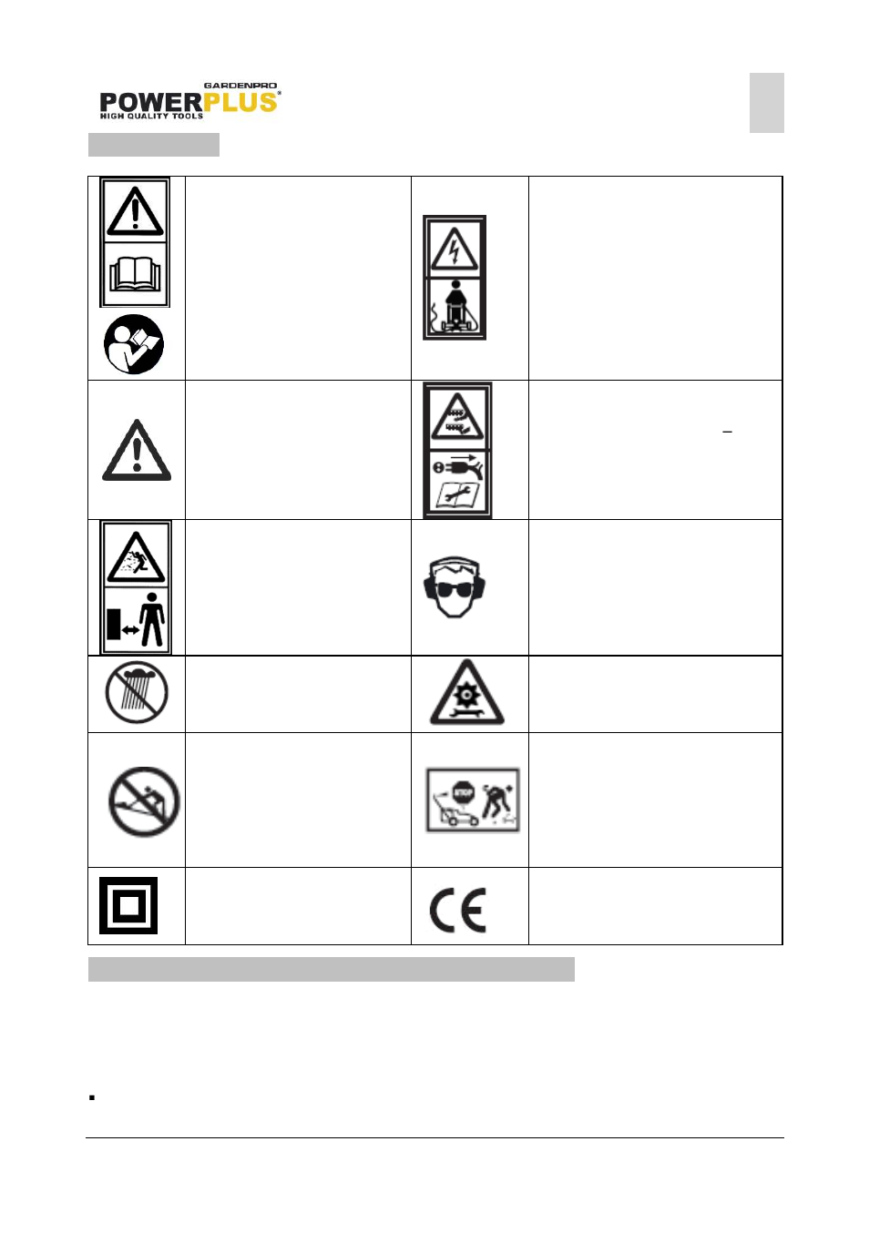 Symbols, General power tool safety warnings, Working area | Powerplus POWXG7512 LAWN SCARIFIER / AERATOR 1300W EN User Manual | Page 4 / 13