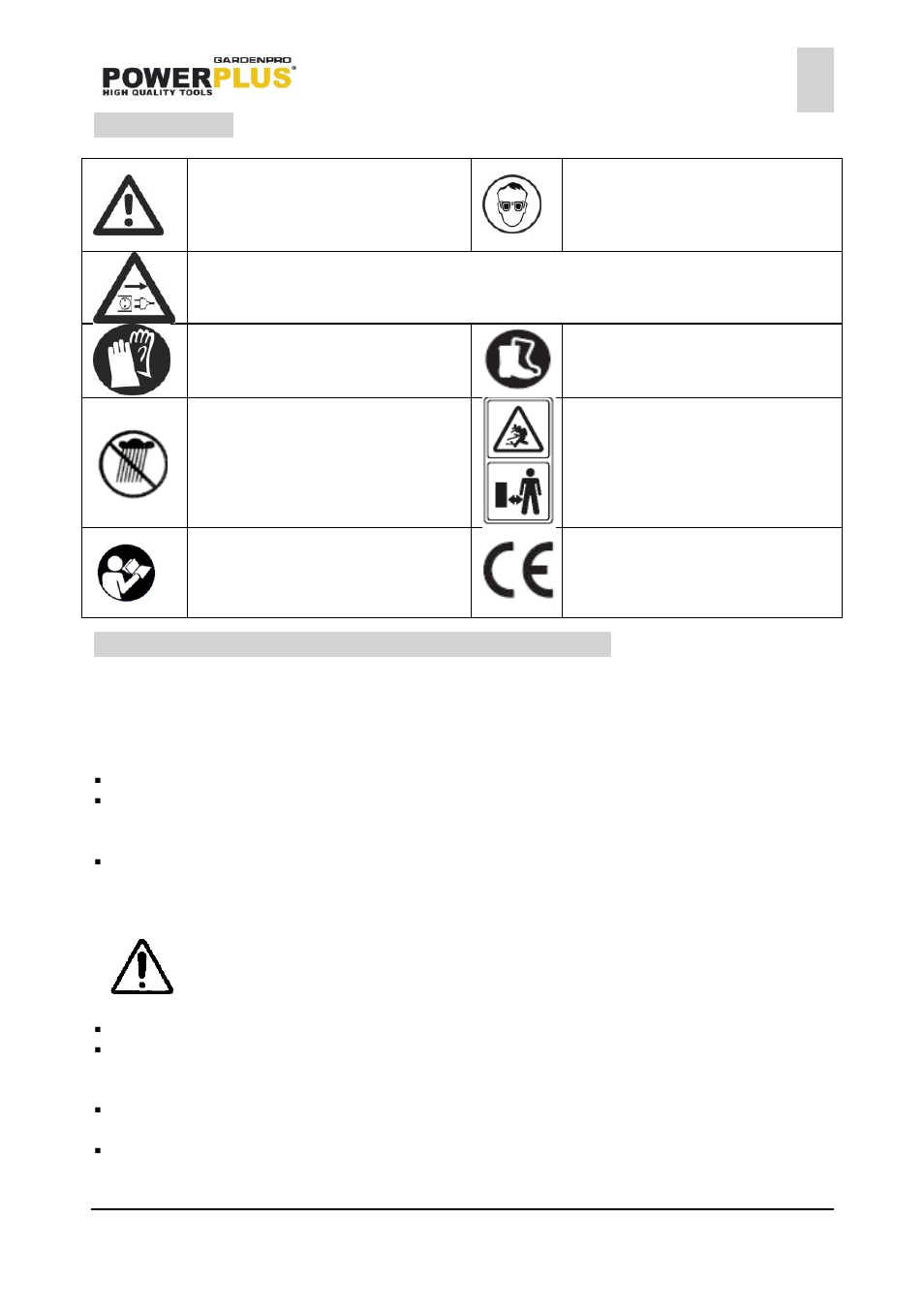 Symbols, General power tool safety warnings, Working area | Electrical safety | Powerplus POWXG8015LI CHAINSAW 18V LI-ION 254MM ONE FITS ALL EN User Manual | Page 4 / 17