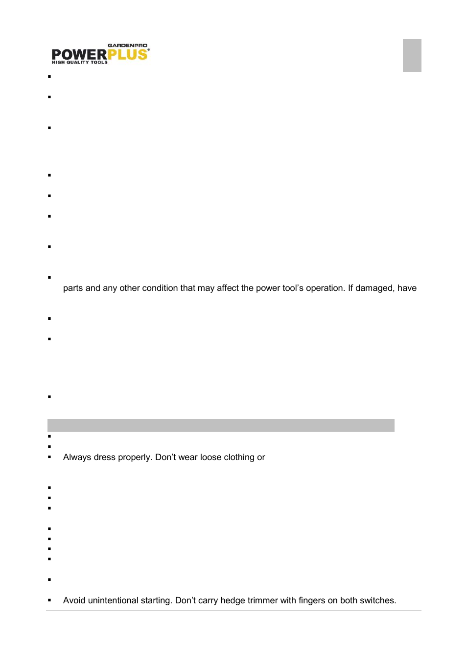 Power tool use and care, Service, Additional safety precautions for hedge trimmers | Powxg8020li, 6 additional safety precautions for hedge trimmers | Powerplus POWXG8020LI HEDGE TRIMMER 18V LI-ION ONE FITS ALL EN User Manual | Page 5 / 10