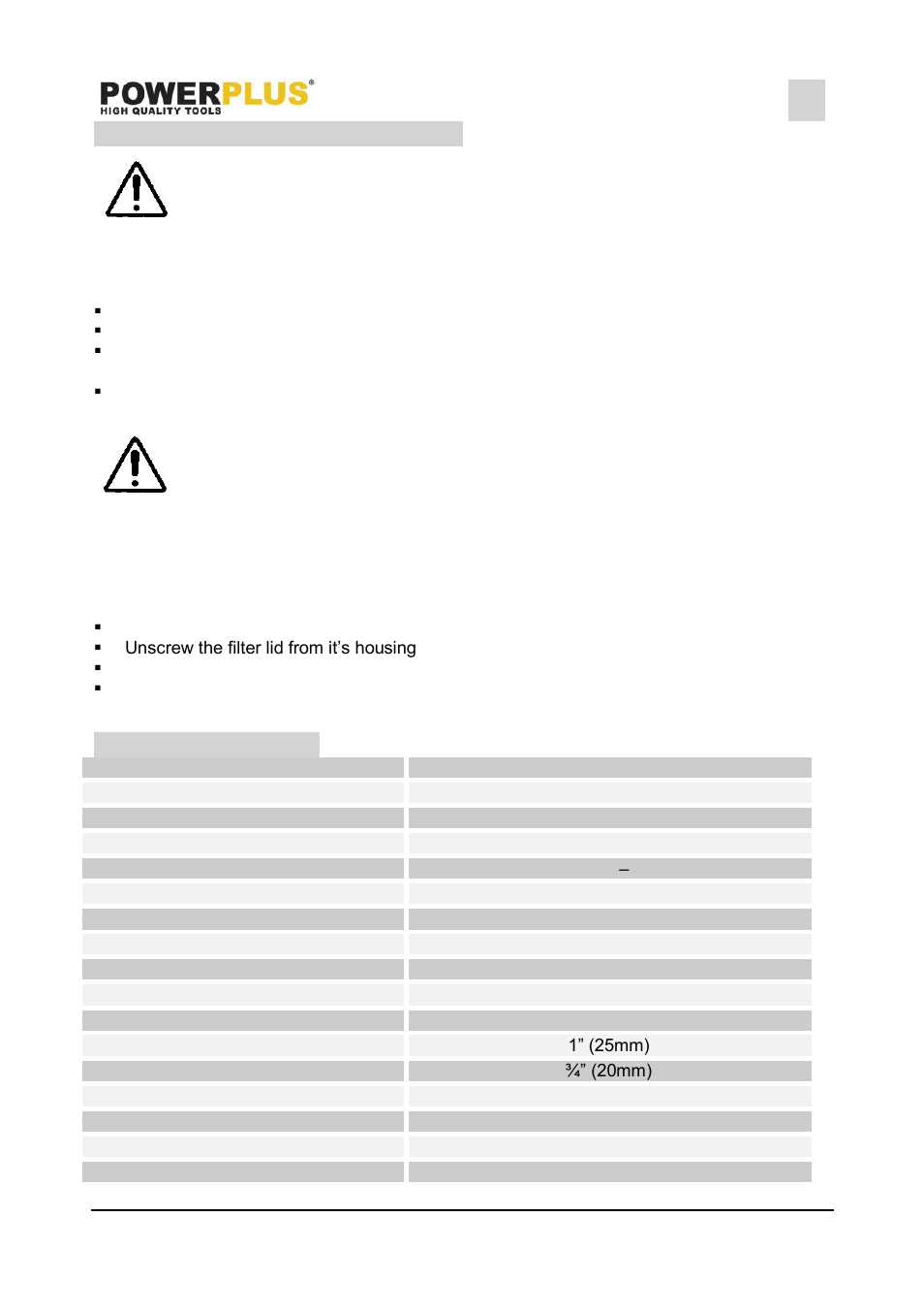 Cleaning and maintenance, Cleaning, Cleaning of the built-in filter | Technical data, Powxg9451, 8 cleaning and maintenance, 9 technical data | Powerplus POWXG9451 PRESSURE PUMP 800W 25L EN User Manual | Page 5 / 8