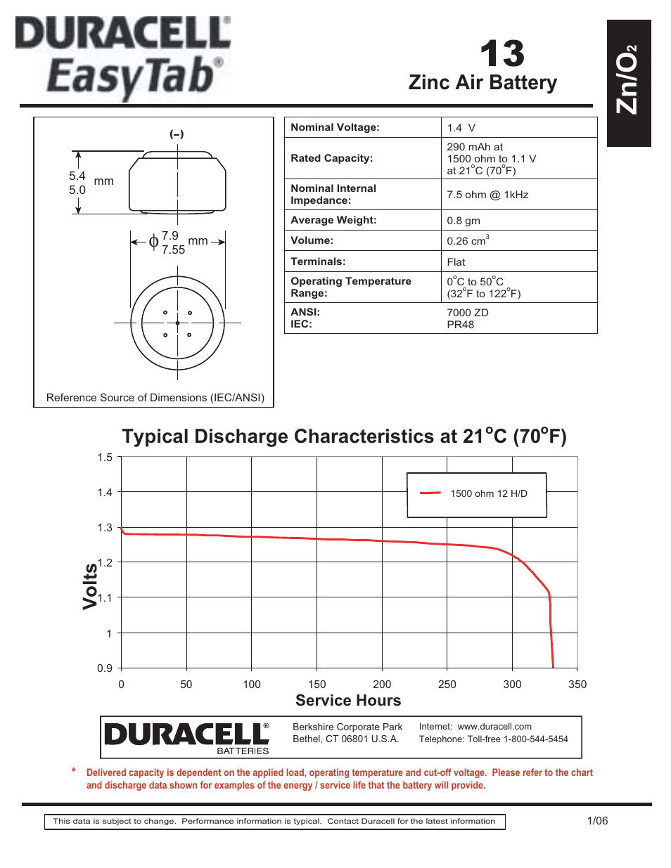 Duracell Zinc Air Battery 13 User Manual | 1 page