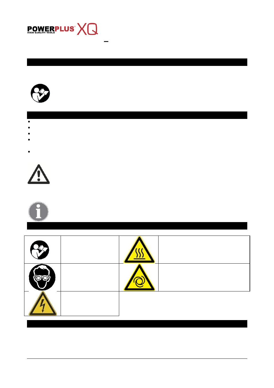 Application, Package content list, Symbols | General power tool safety warnings | Powerplus POWXQ8105 COMPRESOR 1600W 24L LUBRICATED EN User Manual | Page 2 / 9