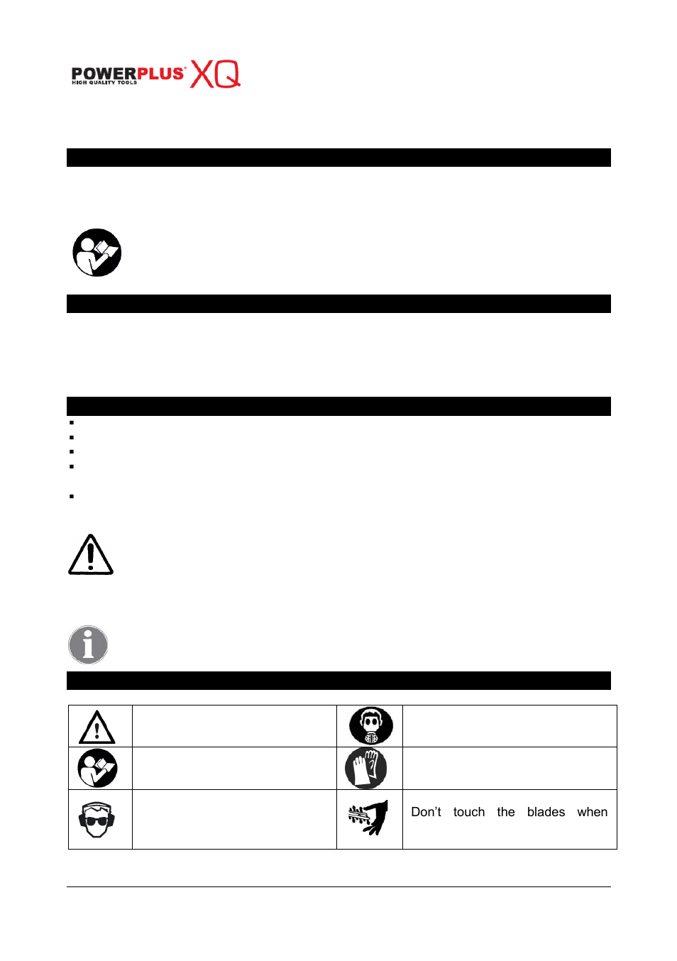 Application, Description, Package content list | Symbols | Powerplus POWXQG3020 HEDGE TRIMMER 710W 685MM EN User Manual | Page 2 / 7