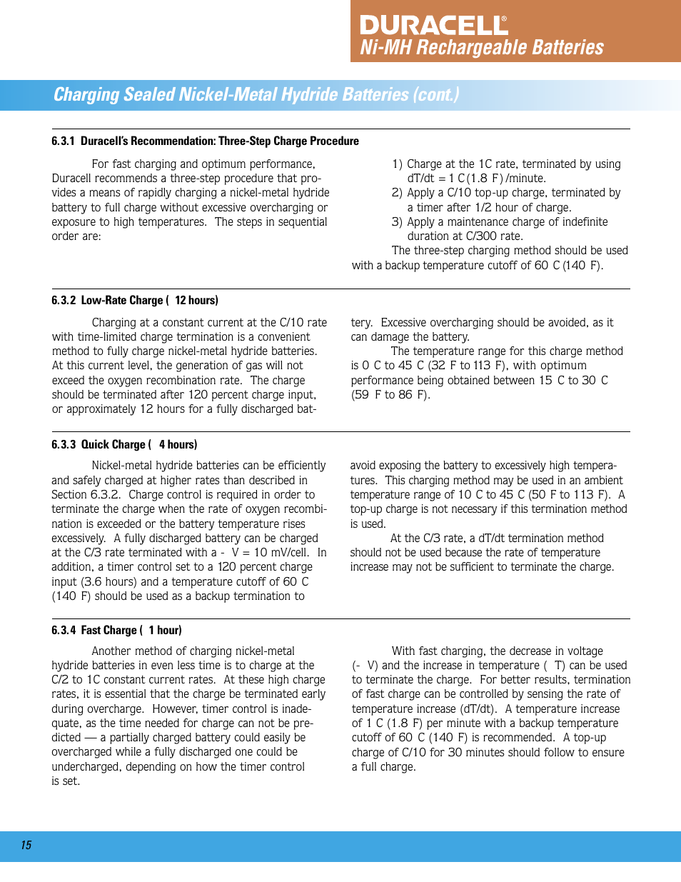 Ni-mh rechargeable batteries | Duracell Ni-MH User Manual | Page 16 / 23