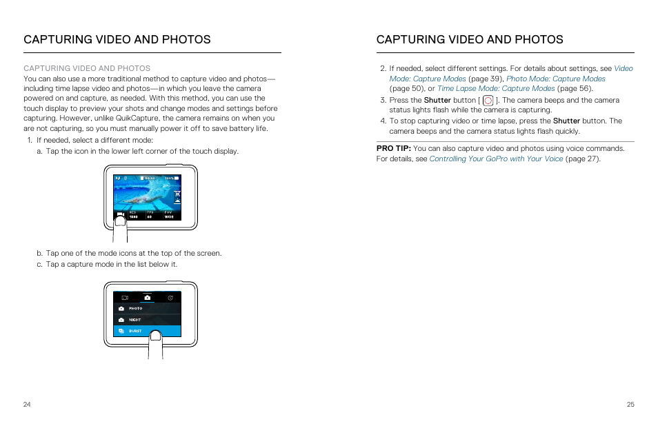 Capturing video and photos, Capturing video, And photos | GoPro Hero 5 Black User Manual | Page 13 / 47