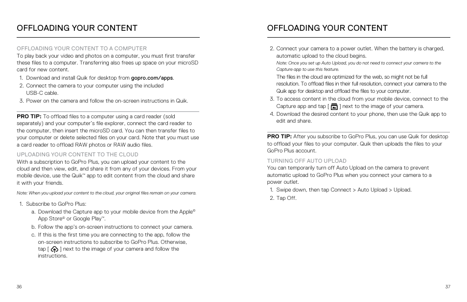 Offloading your content | GoPro Hero 5 Black User Manual | Page 19 / 47