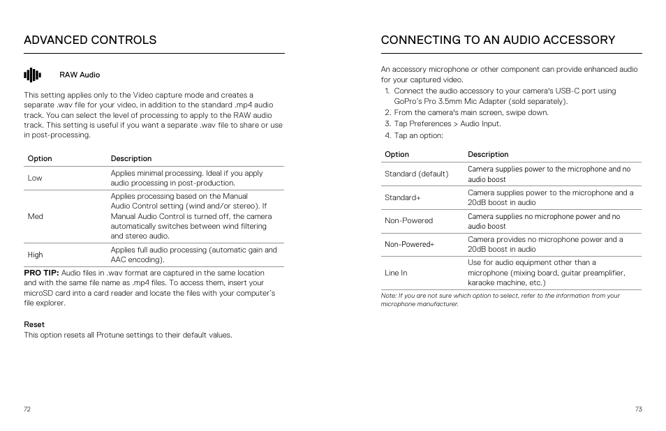 Connecting to an audio accessory, Advanced controls connecting to an audio accessory | GoPro Hero 5 Black User Manual | Page 37 / 47