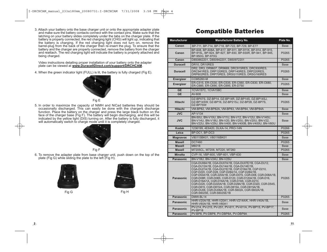 I-drchcam_manual_233x180mm_20080731_p11.pdf, Compatible batteries | Duracell DRCHCAM User Manual | Page 13 / 16