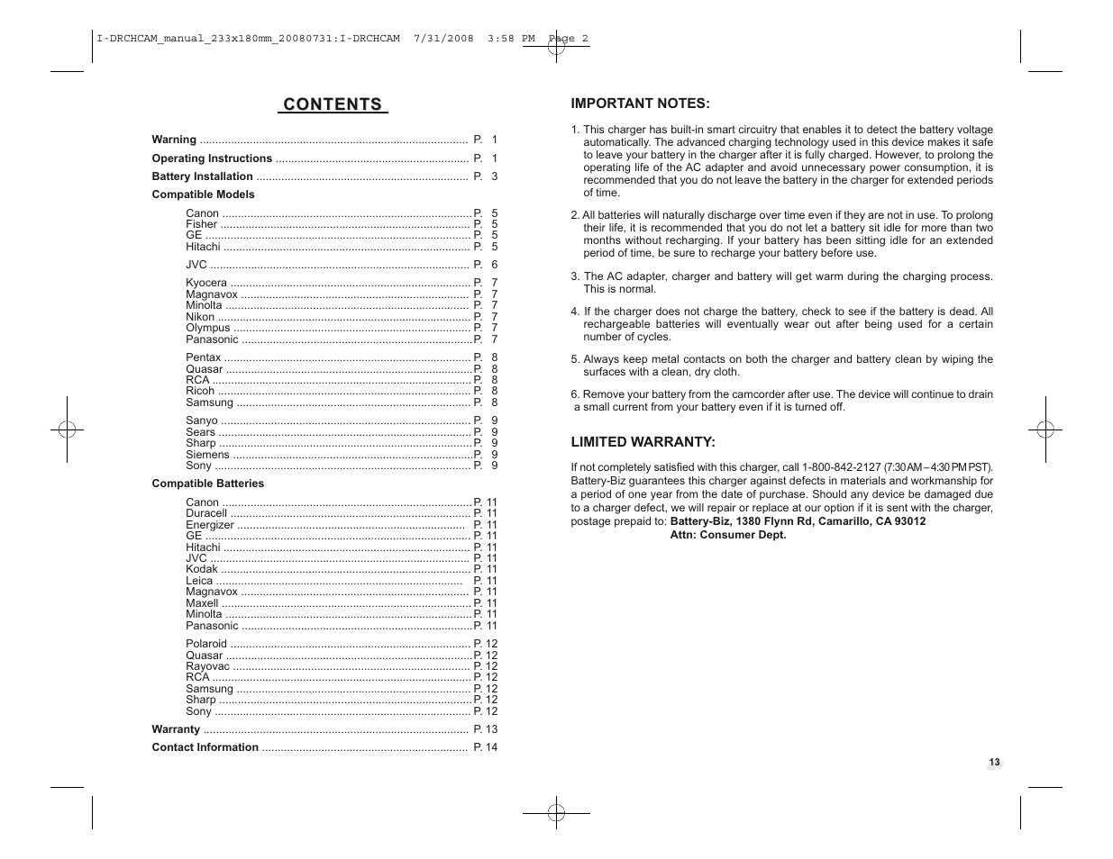 Duracell DRCHCAM User Manual | Page 15 / 16