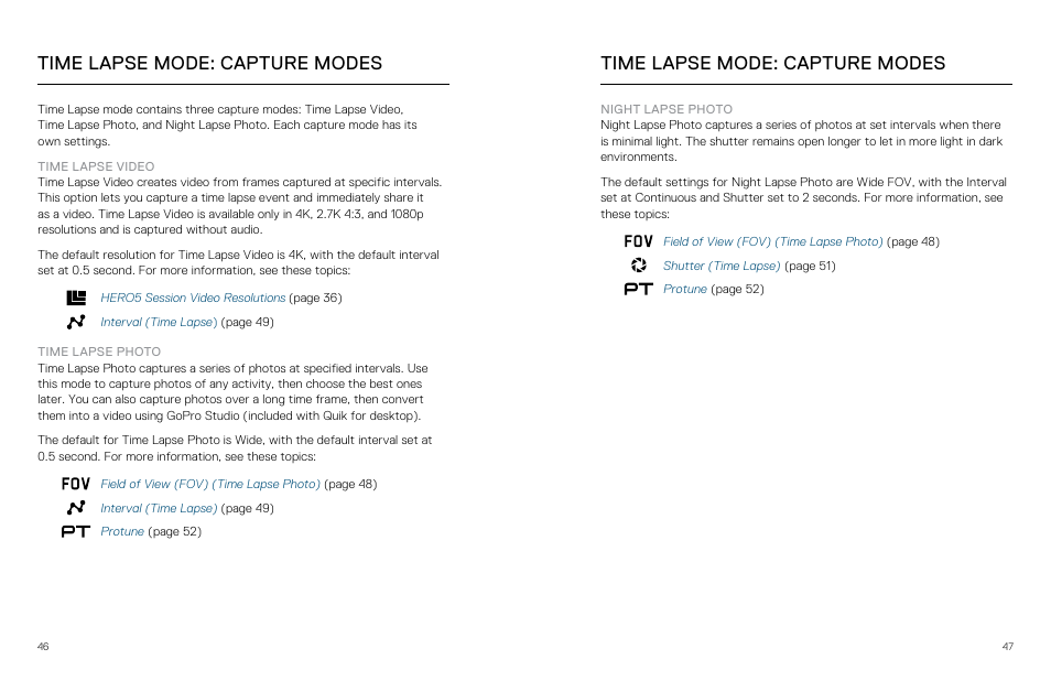 Time lapse mode, Time lapse mode: capture modes | GoPro Hero 5 Session User Manual | Page 24 / 38