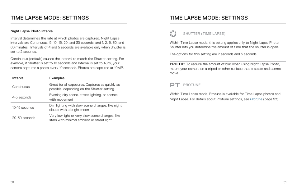 Shutter (time lapse), Time lapse mode: settings | GoPro Hero 5 Session User Manual | Page 26 / 38