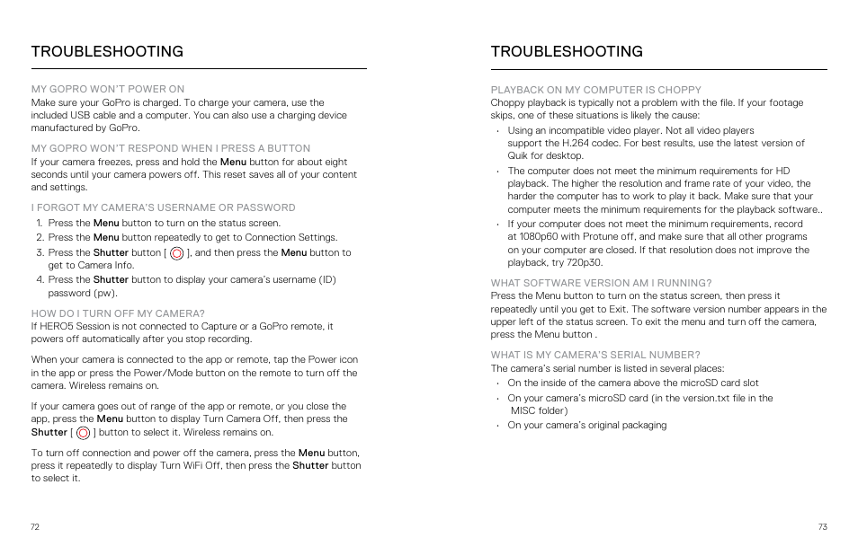 Troubleshooting | GoPro Hero 5 Session User Manual | Page 37 / 38