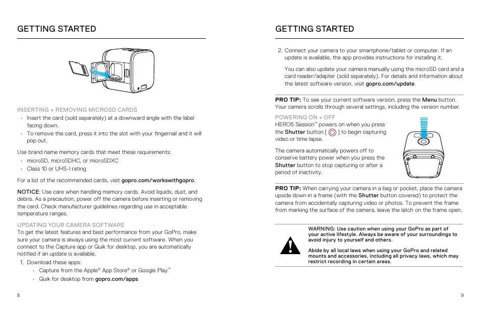 Getting started | GoPro Hero 5 Session User Manual | Page 5 / 38