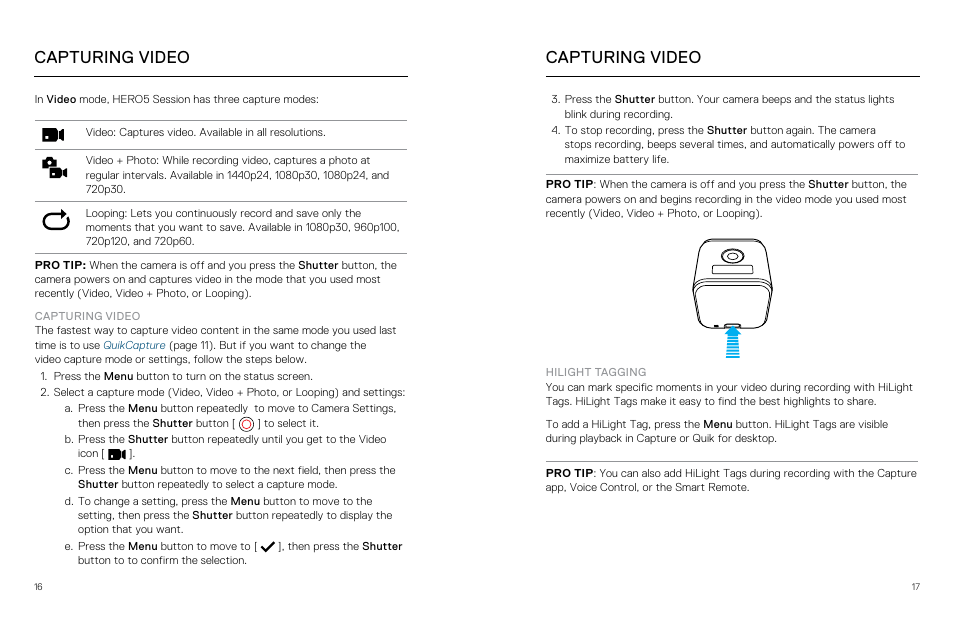 Capturing video | GoPro Hero 5 Session User Manual | Page 9 / 38