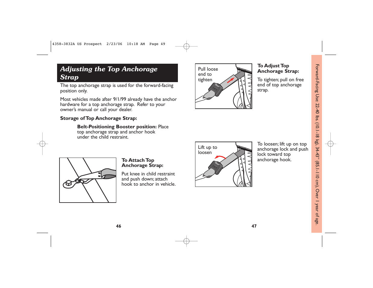 Adjusting the top anchorage strap | Dorel Juvenile Group 4358-3832A User Manual | Page 25 / 38