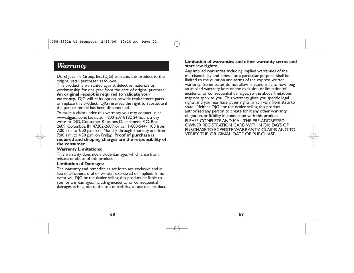 Warranty | Dorel Juvenile Group 4358-3832A User Manual | Page 36 / 38