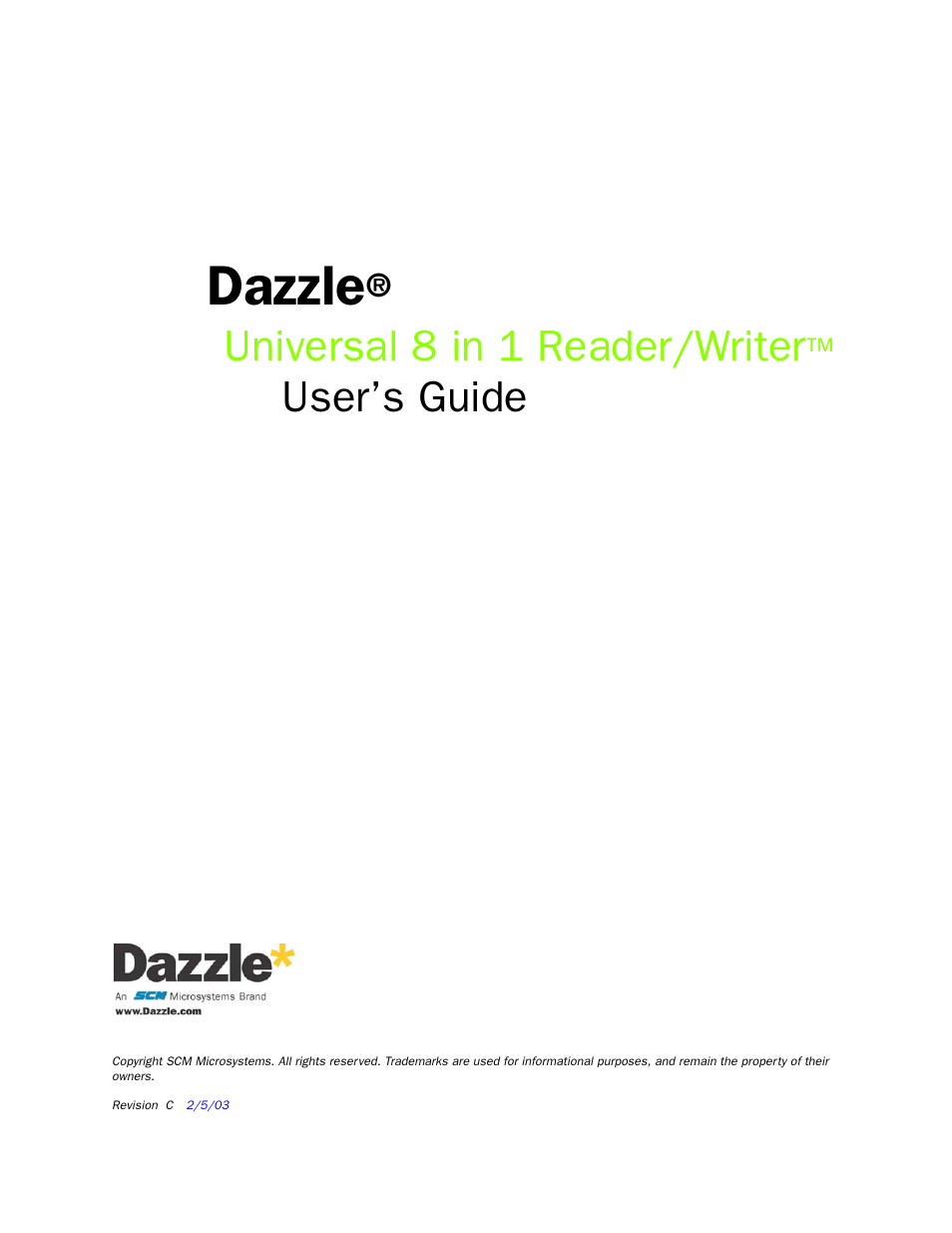 Dazzle Multimedia Universal 8 in 1 Reader/Writer None User Manual | 41 pages