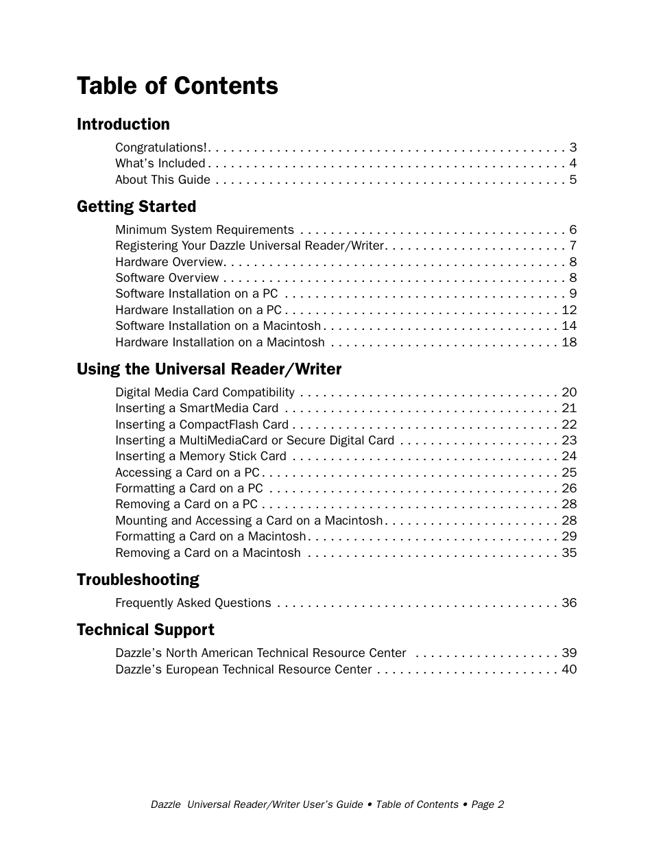 Dazzle Multimedia Universal 8 in 1 Reader/Writer None User Manual | Page 2 / 41