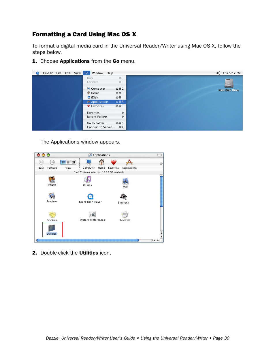 Formatting a card using mac os x | Dazzle Multimedia Universal 8 in 1 Reader/Writer None User Manual | Page 30 / 41