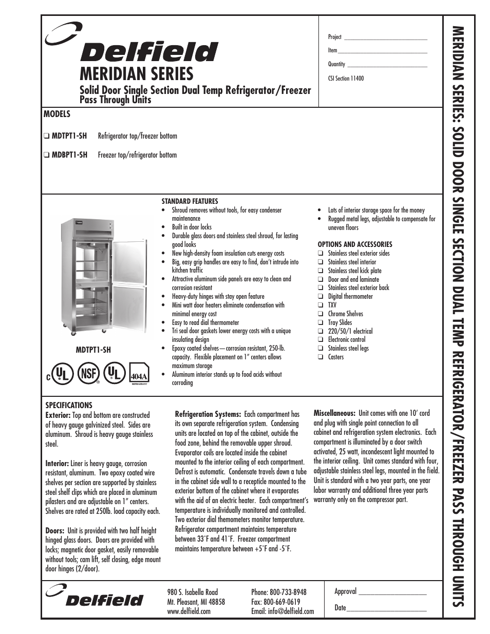 Delfield MDBPT1-SH User Manual | 2 pages