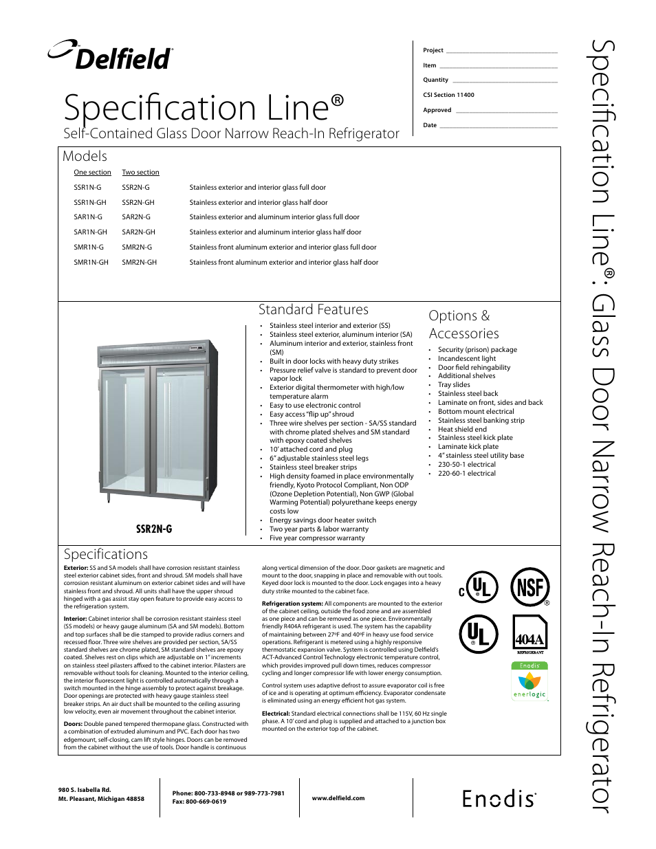 Delfield SMR1N-G User Manual | 2 pages