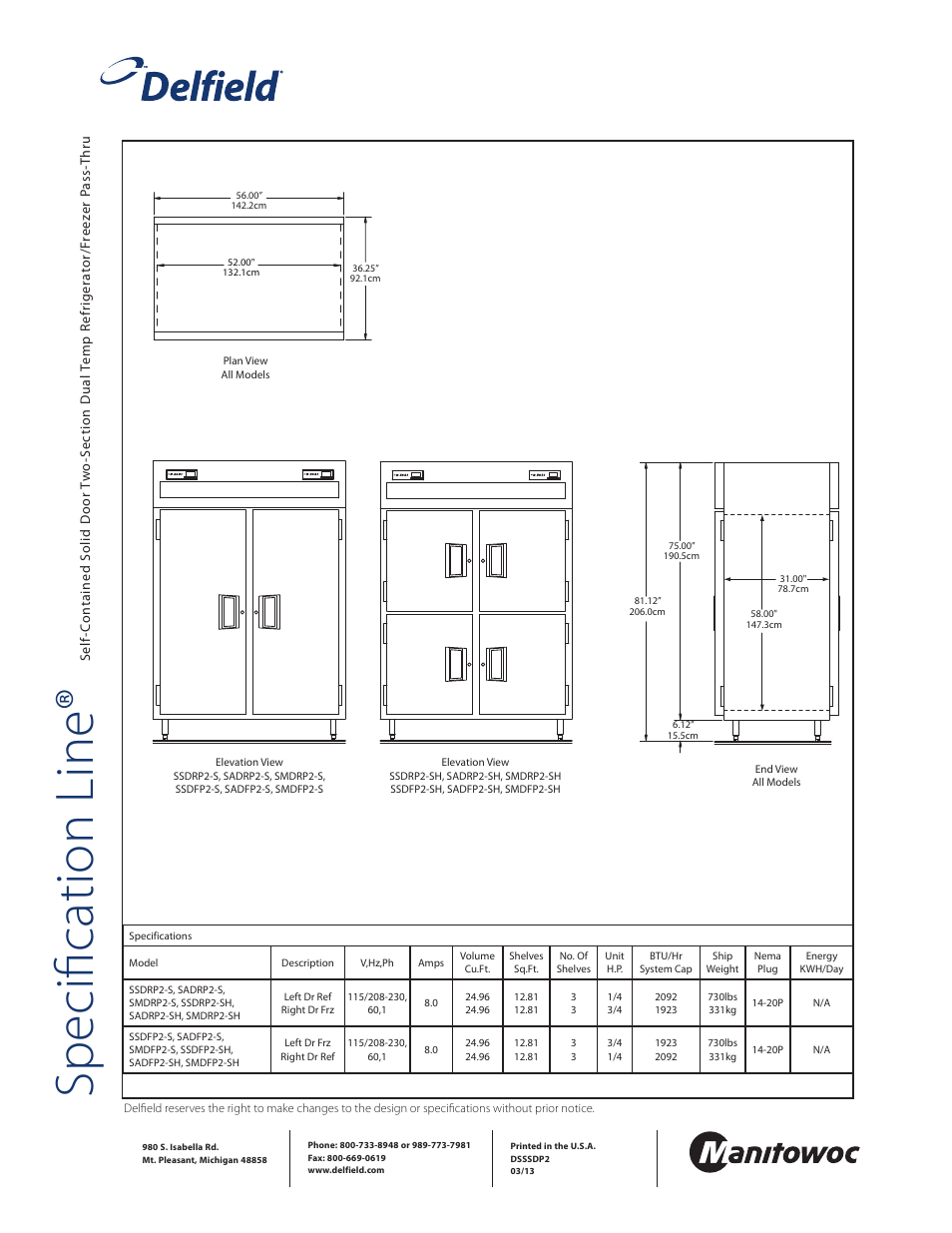Specification line | Delfield SADFP2-SH User Manual | Page 2 / 2
