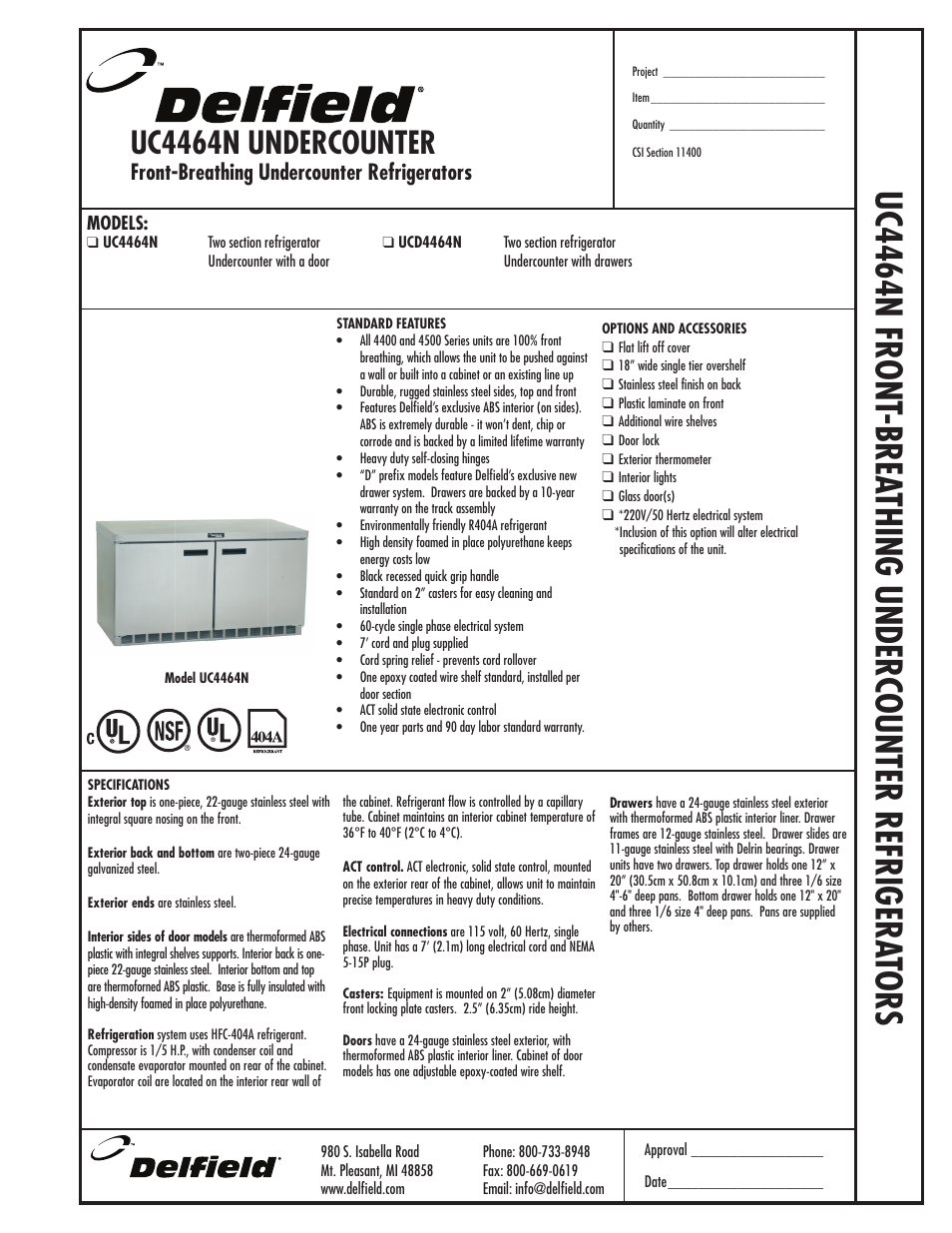 Delfield UCD4464N User Manual | 2 pages