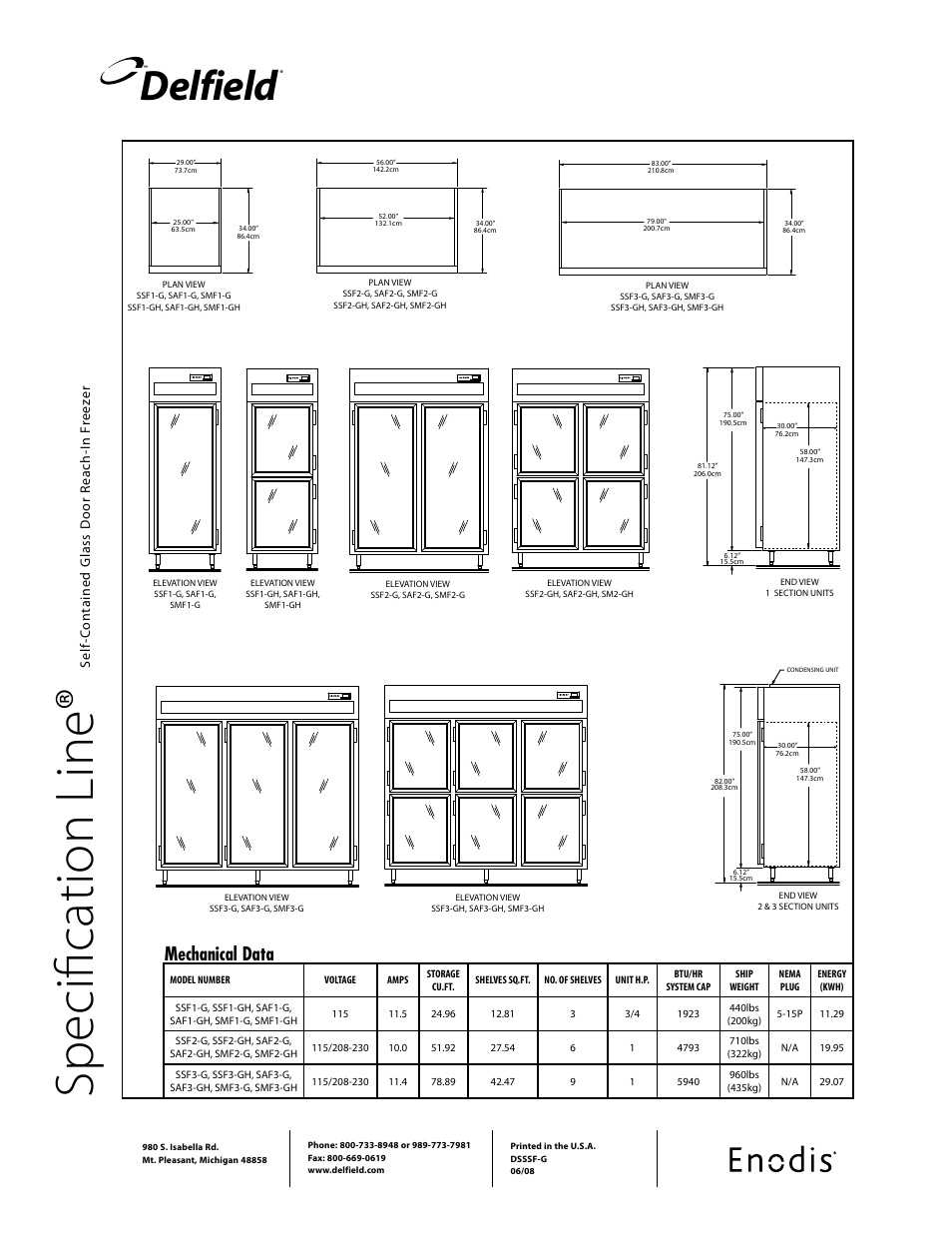 Sp ec ifi ca tio n li ne, Delfield, Mechanical data | Specification line | Delfield SAF1-G User Manual | Page 2 / 2