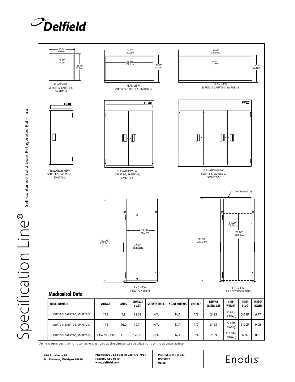Sp ec ifi ca tio n li ne, Delfield, Mechanical data | Delfield SMRRT3-S User Manual | Page 2 / 2