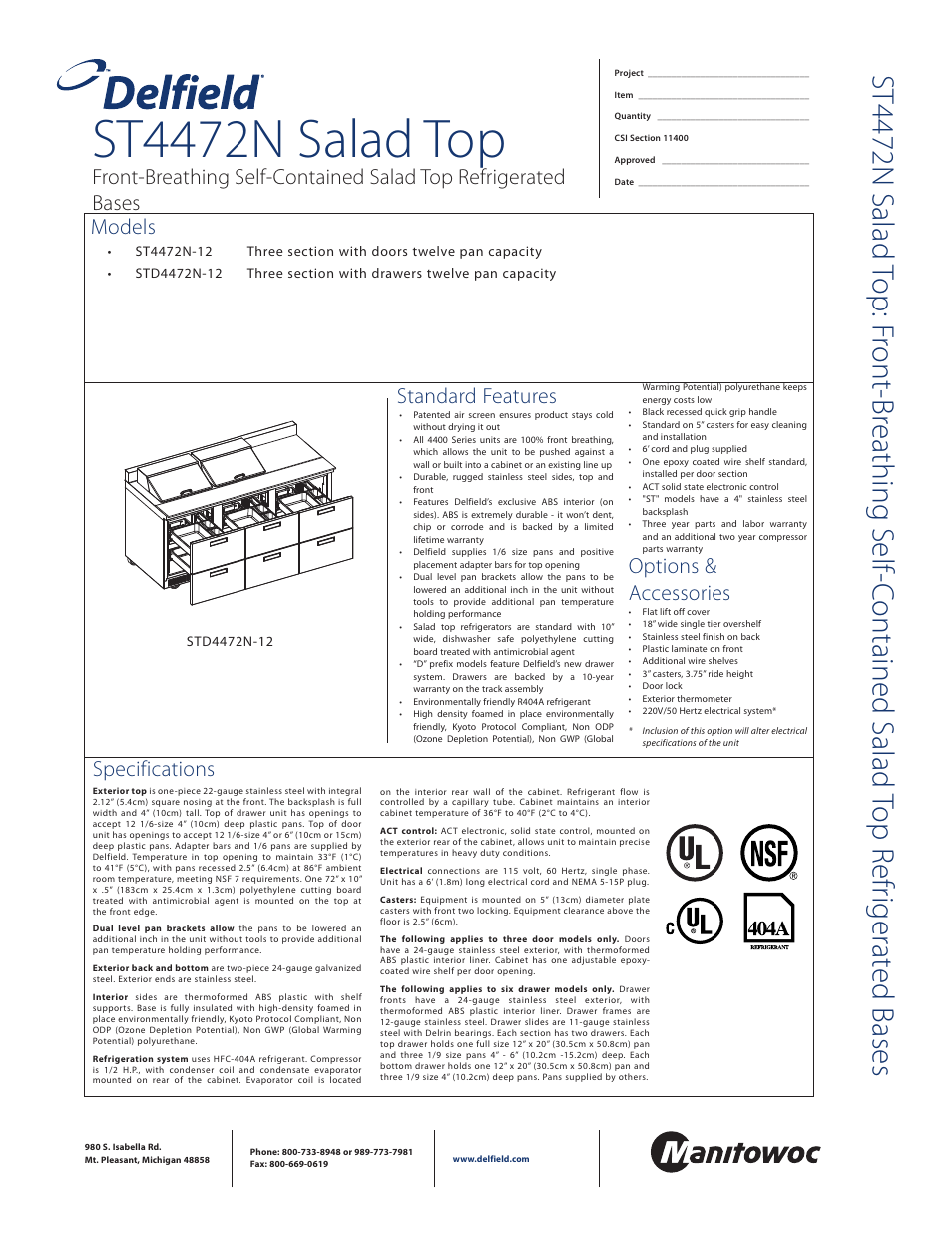 Delfield Salad Top STD4472N-12 User Manual | 2 pages