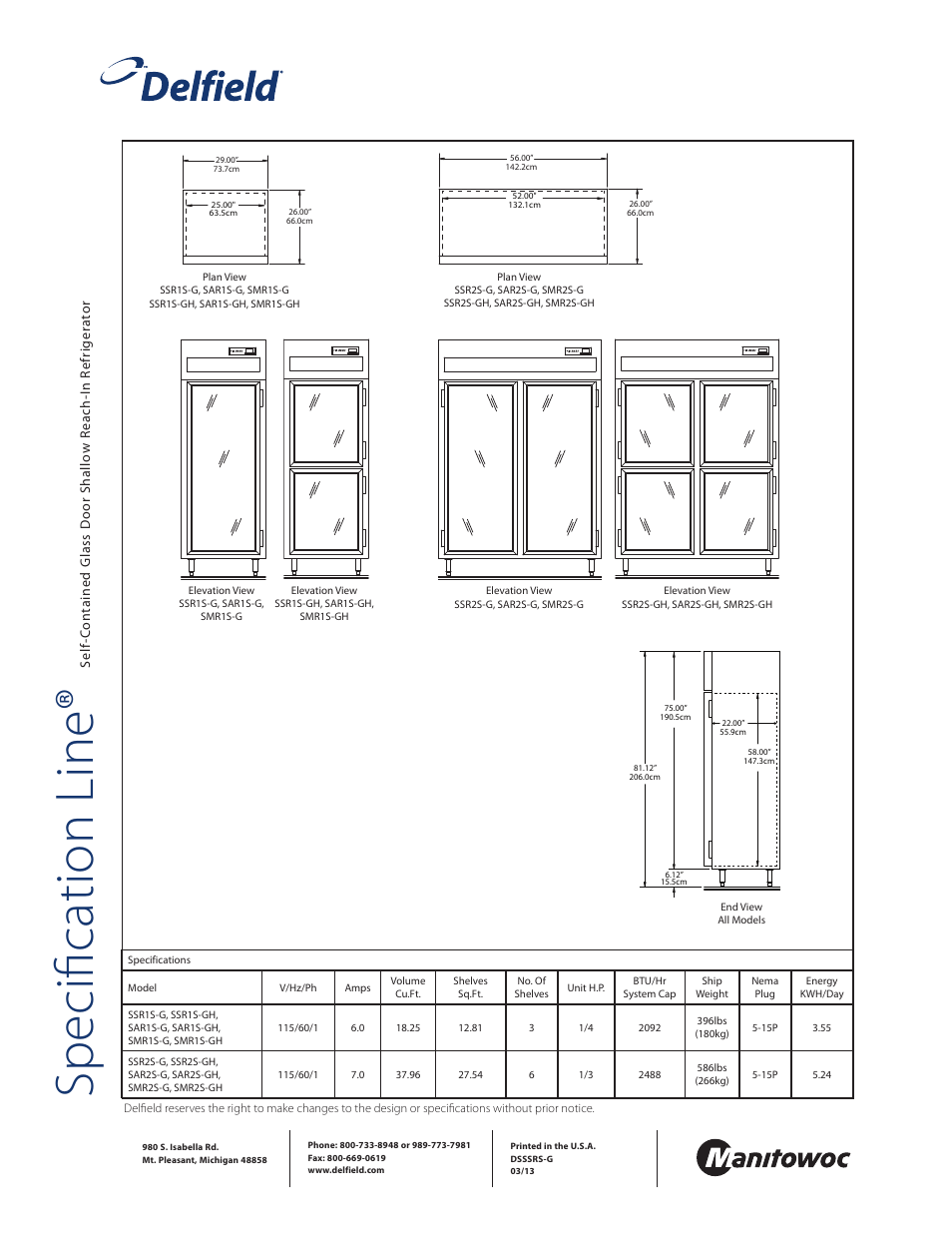Specification line | Delfield SAR2S-G User Manual | Page 2 / 2
