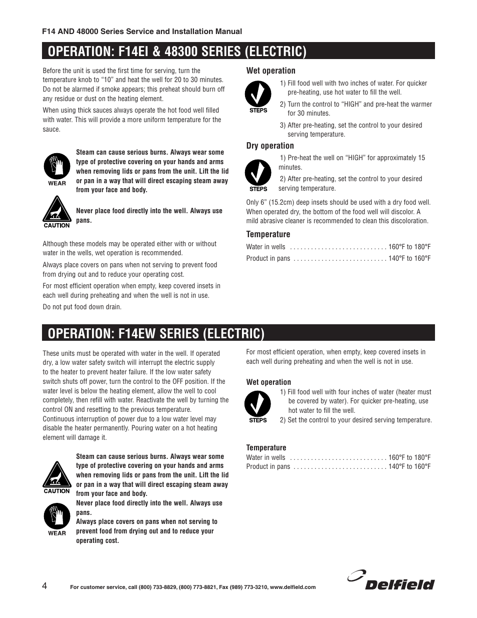 Operation: f14ew series (electric) | Delfield 48000 Series User Manual | Page 4 / 16