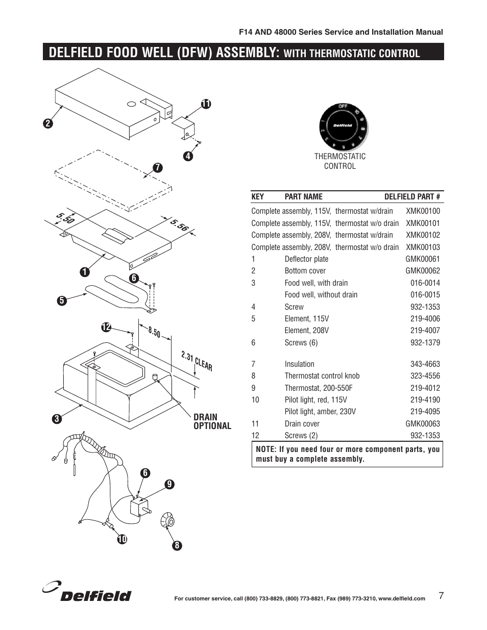Delfield food well (dfw) assembly | Delfield 48000 Series User Manual | Page 7 / 16