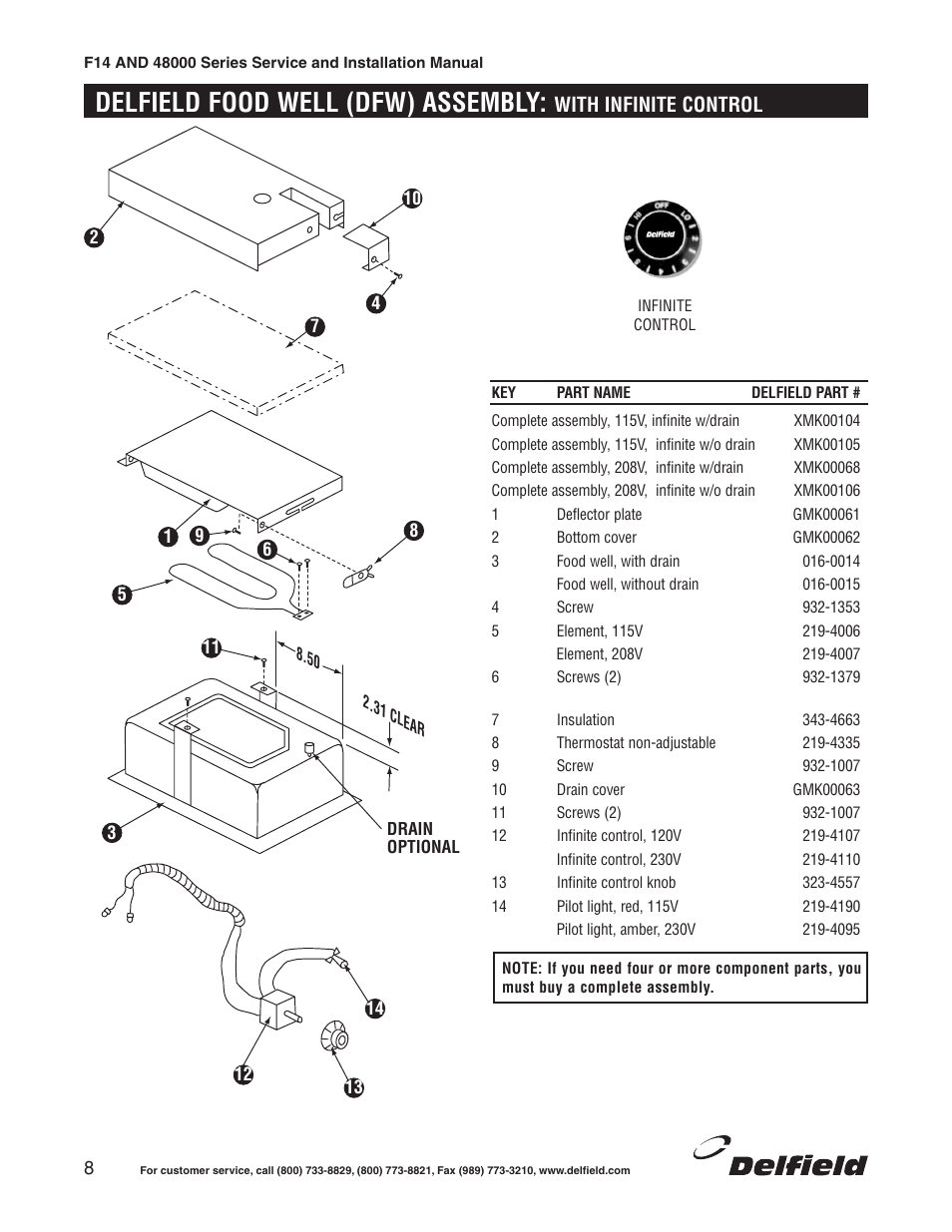 Delfield food well (dfw) assembly | Delfield 48000 Series User Manual | Page 8 / 16