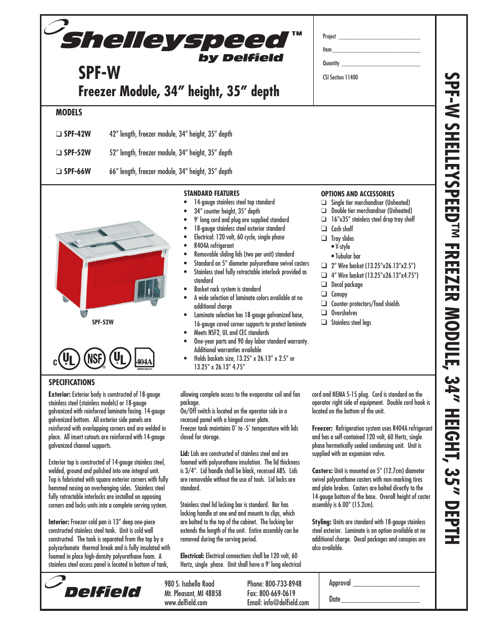 Delfield Shelleyspeed SPF-42W User Manual | 2 pages