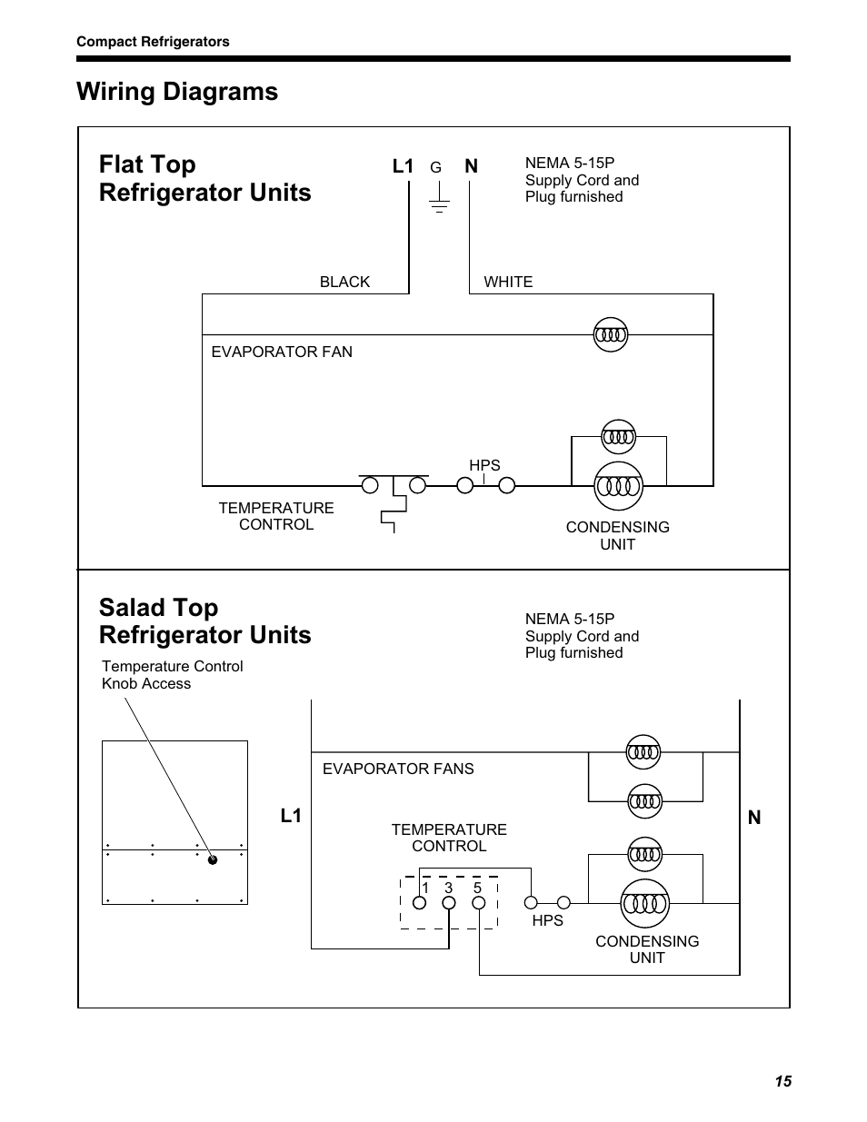 Wiring diagrams, Flat top refrigerator units, Salad top refrigerator units | Delfield UCD4460N User Manual | Page 15 / 20
