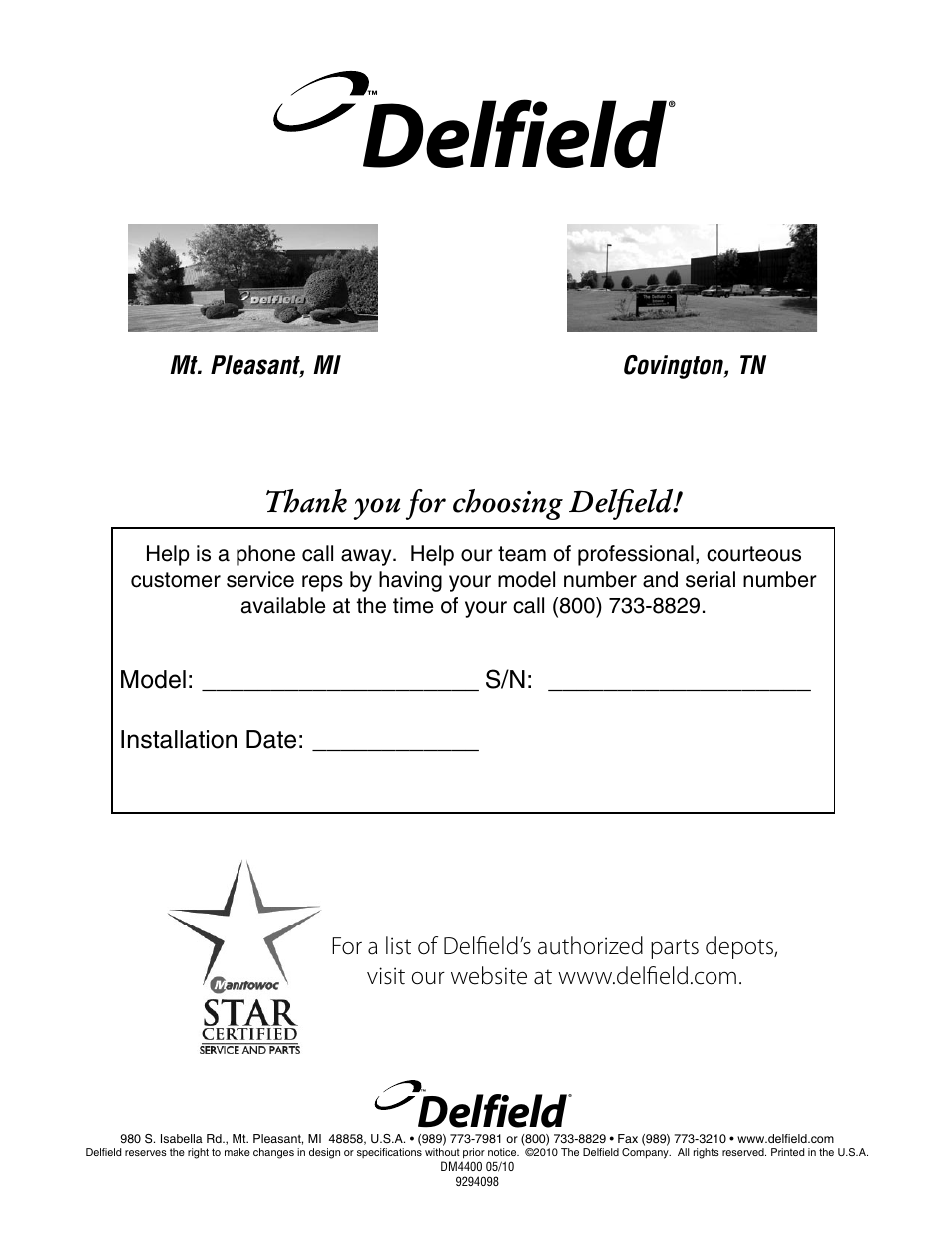 Delfield | Delfield UCD4460N User Manual | Page 20 / 20