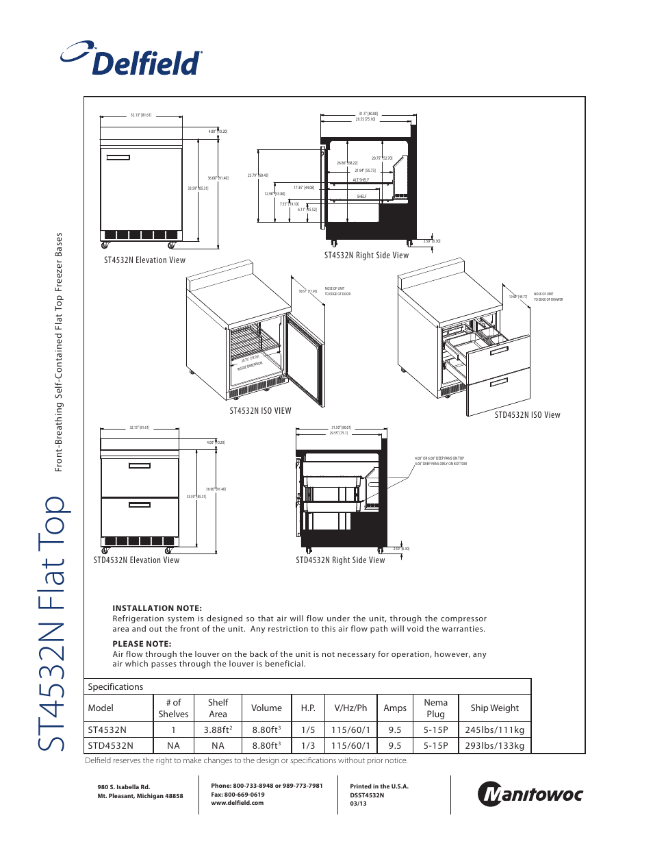 St4532n flat t op, 80ft, St4532n right side view | Delfield ST4532N User Manual | Page 2 / 2