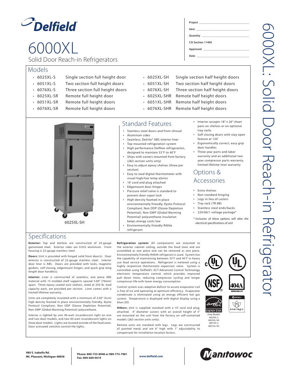 Delfield 6051XL-SH User Manual | 2 pages