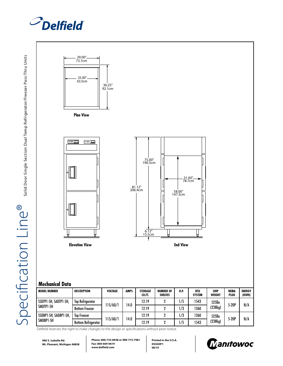 Sp ec ifi ca tio n li ne | Delfield SADBP1-SH User Manual | Page 2 / 2