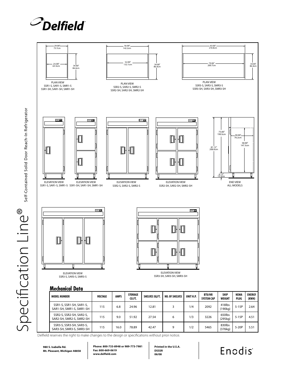 Sp ec ifi ca tio n li ne, Delfield, Mechanical data | Specification line | Delfield SAR2-S User Manual | Page 2 / 2