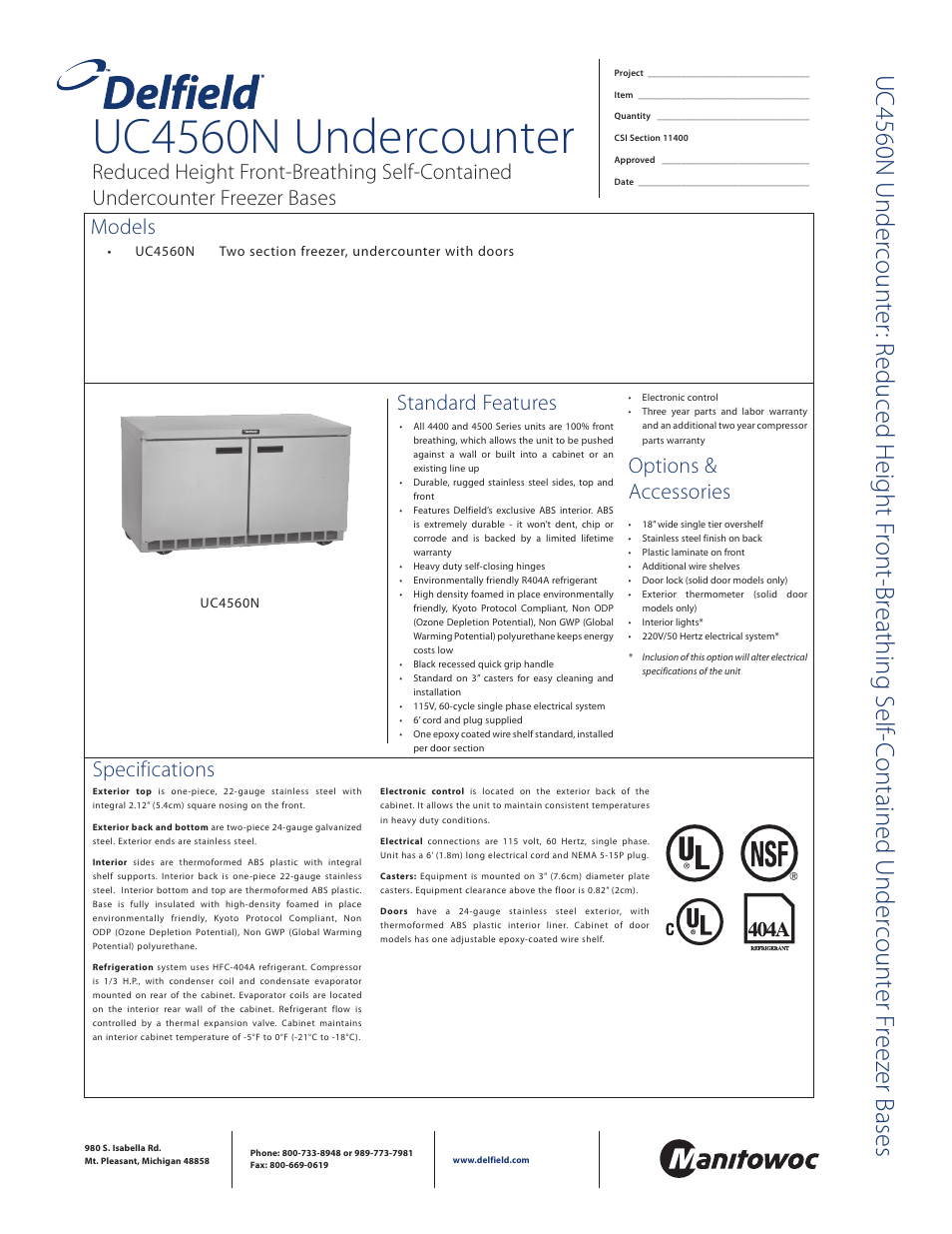 Delfield UC4560N User Manual | 2 pages